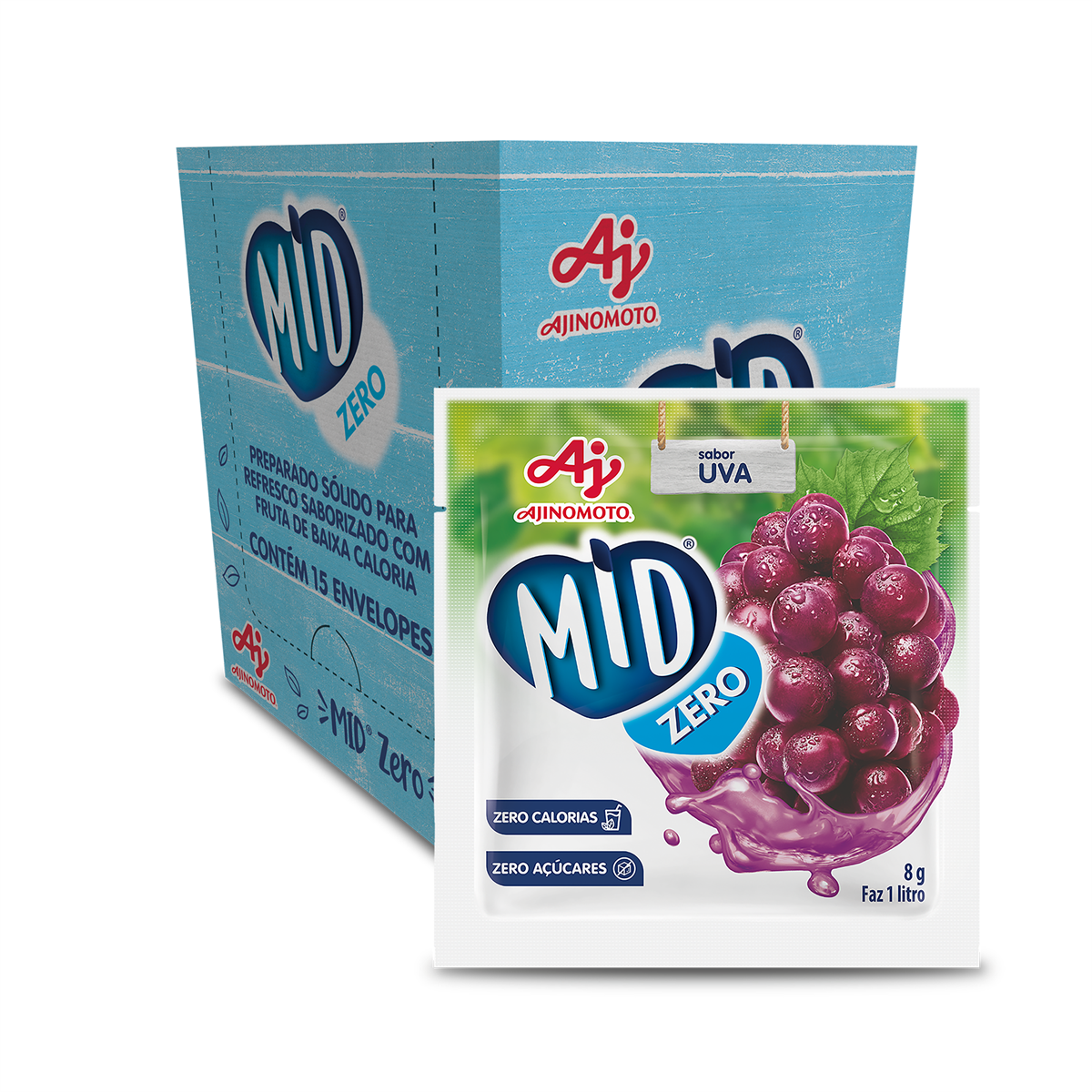 Imagem do produto Kit Refresco em Pó MID ZERO®  Sabor Uva Com 15 Unidades de 8g