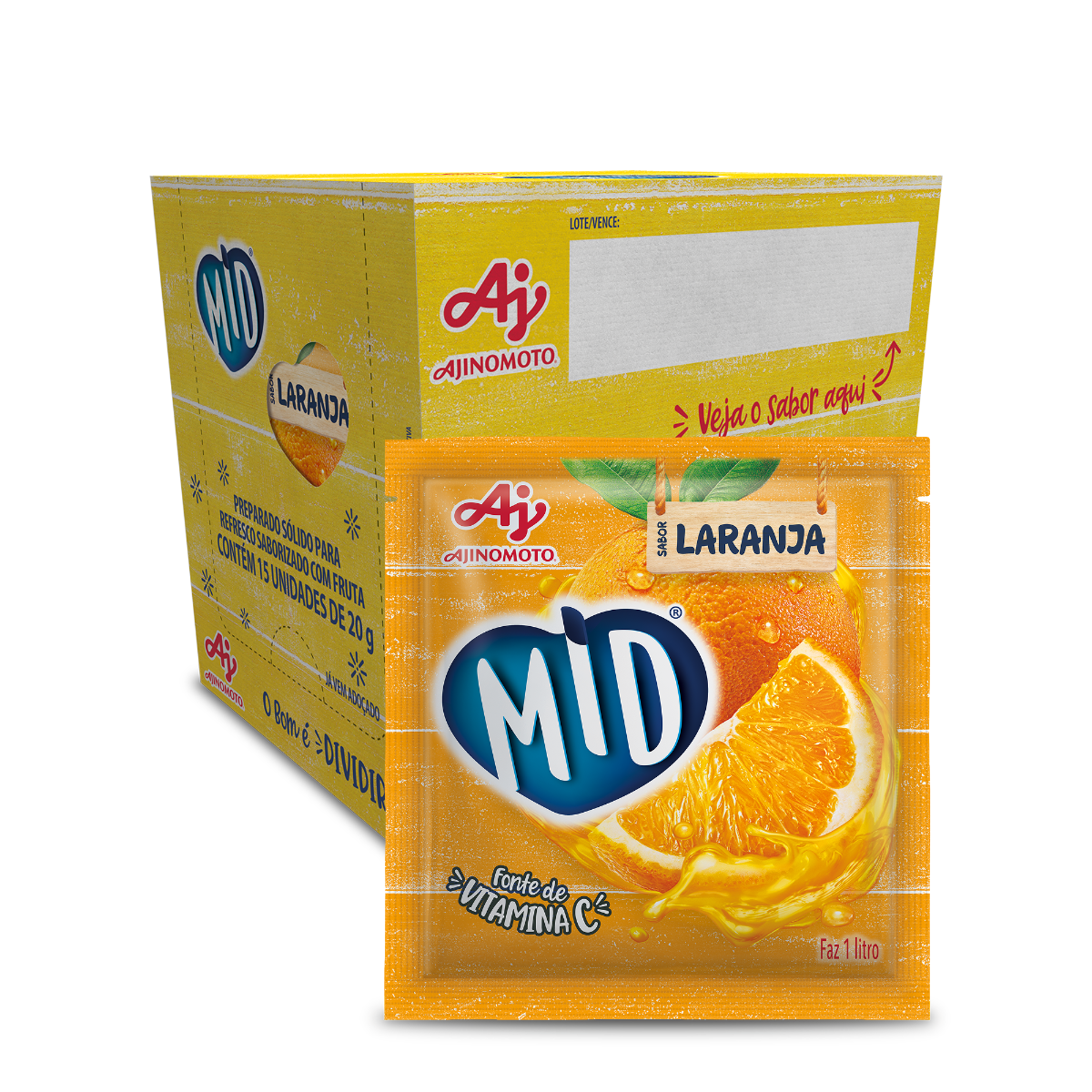 Imagem do produto Kit Refresco em Pó MID® Sabor Laranja Com 15 Unidades de 20g