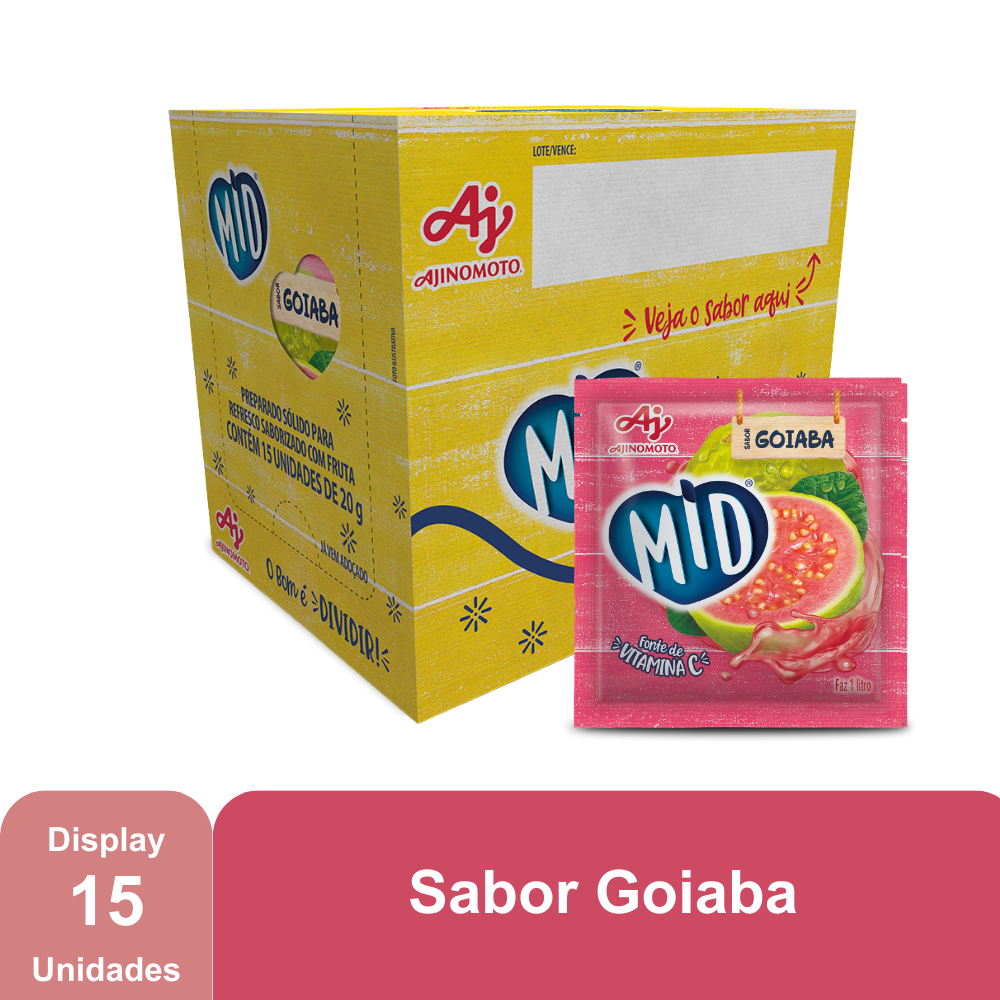 Imagem do produto Kit Refresco em Pó MID® Sabor Goiaba Com 15 Unidades de 20g