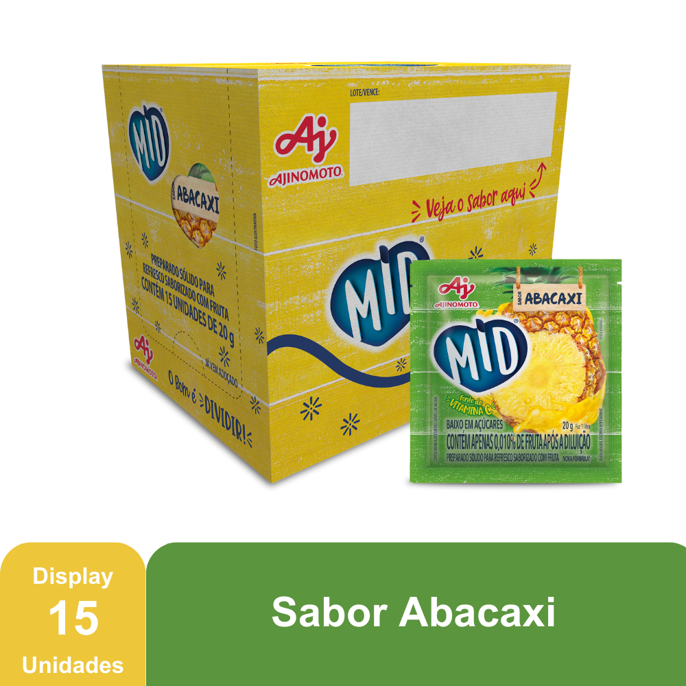 Imagem do produto Kit Refresco em Pó MID® Sabor Abacaxi Com 15 Unidades de 20g