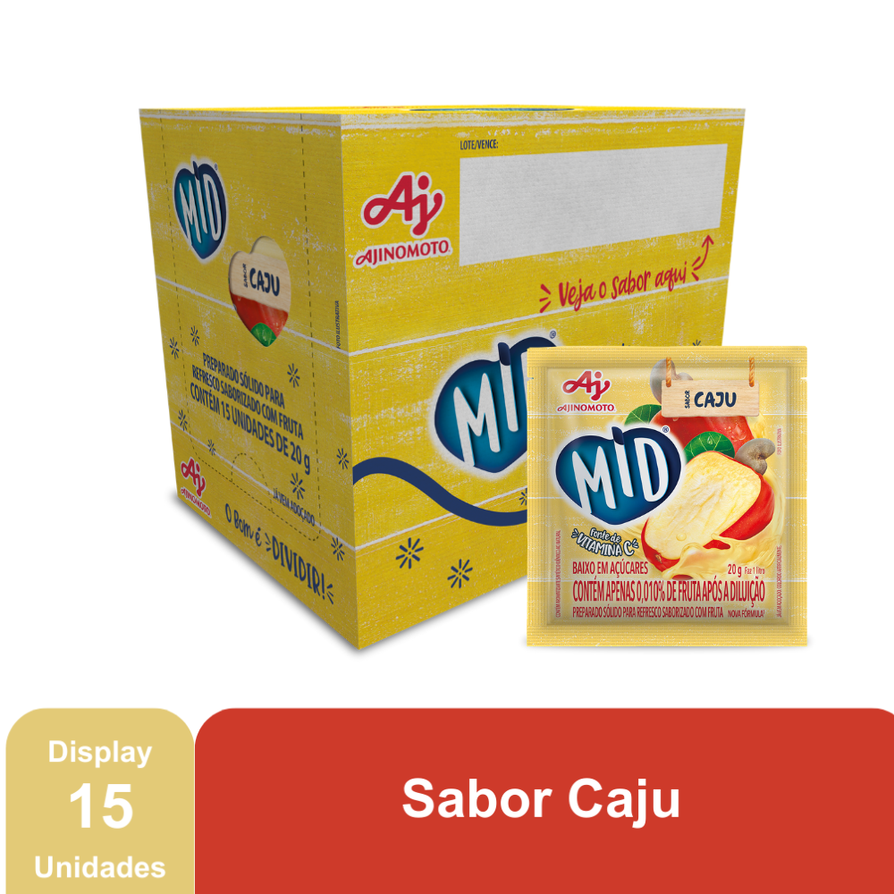 Imagem do produto Kit Refresco em Pó MID® Sabor Caju Com 15 Unidades de 20g