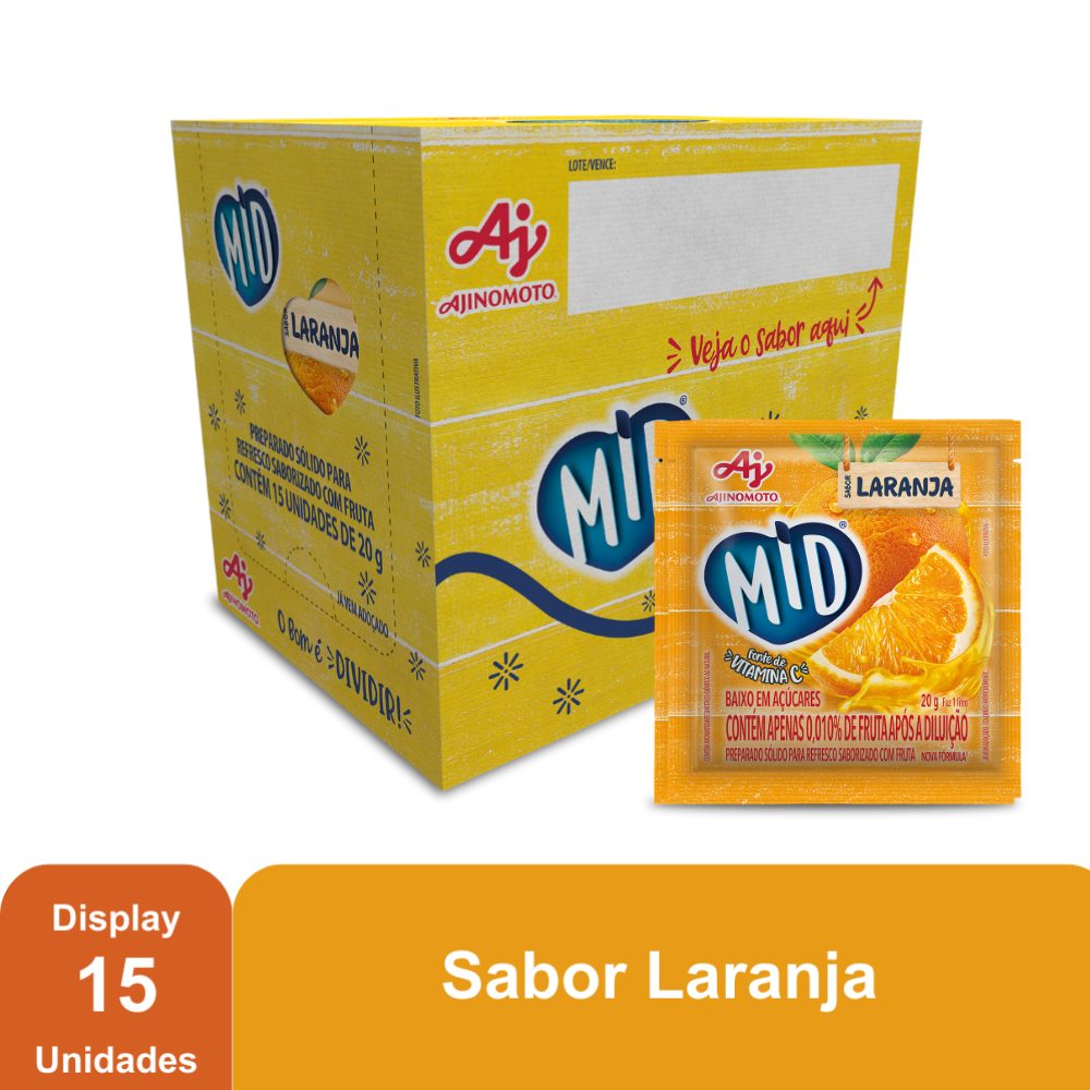 Imagem do produto Kit Refresco em Pó MID® Sabor Laranja Com 15 Unidades de 20g