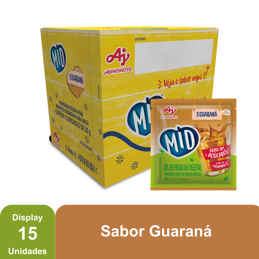 Imagem do produto Kit Refresco em Pó MID® Sabor Guaraná Com 15 Unidades de 20g