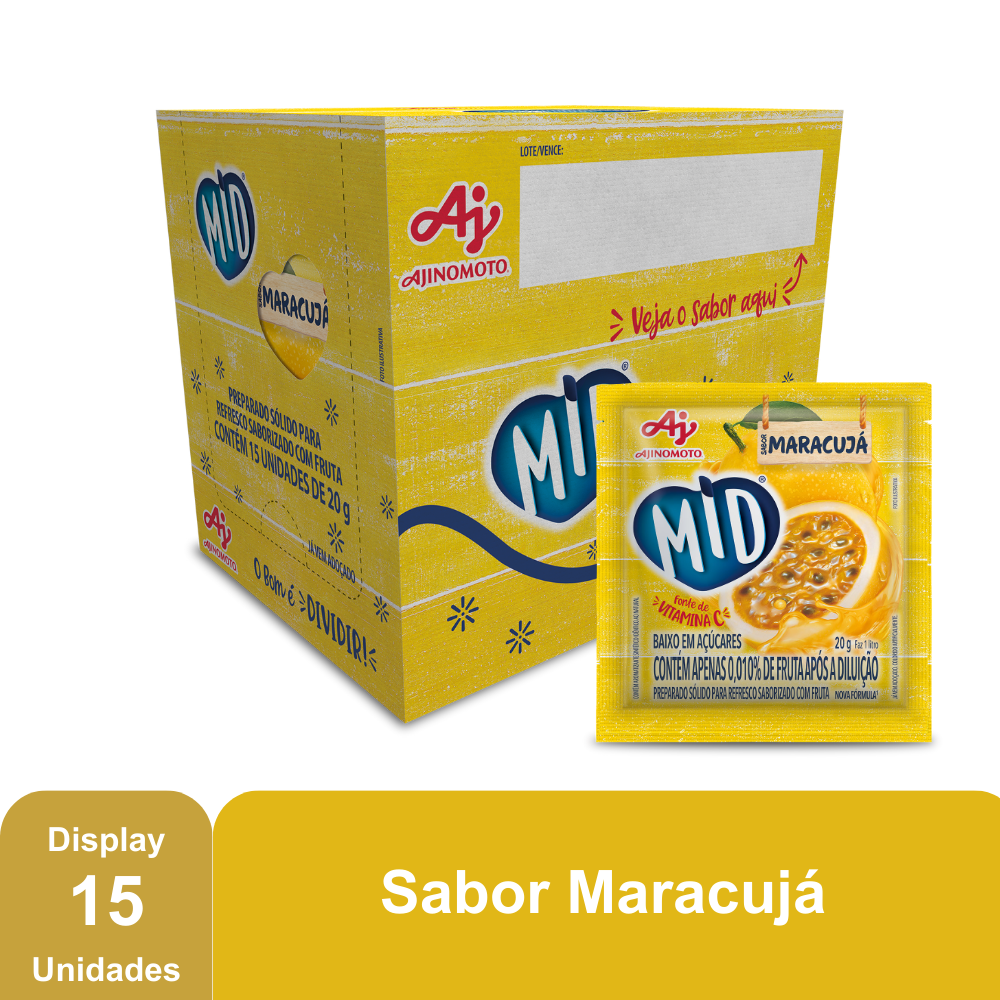 Imagem do produto Kit Refresco em Pó MID® Sabor Maracujá Com 15 Unidades de 20g