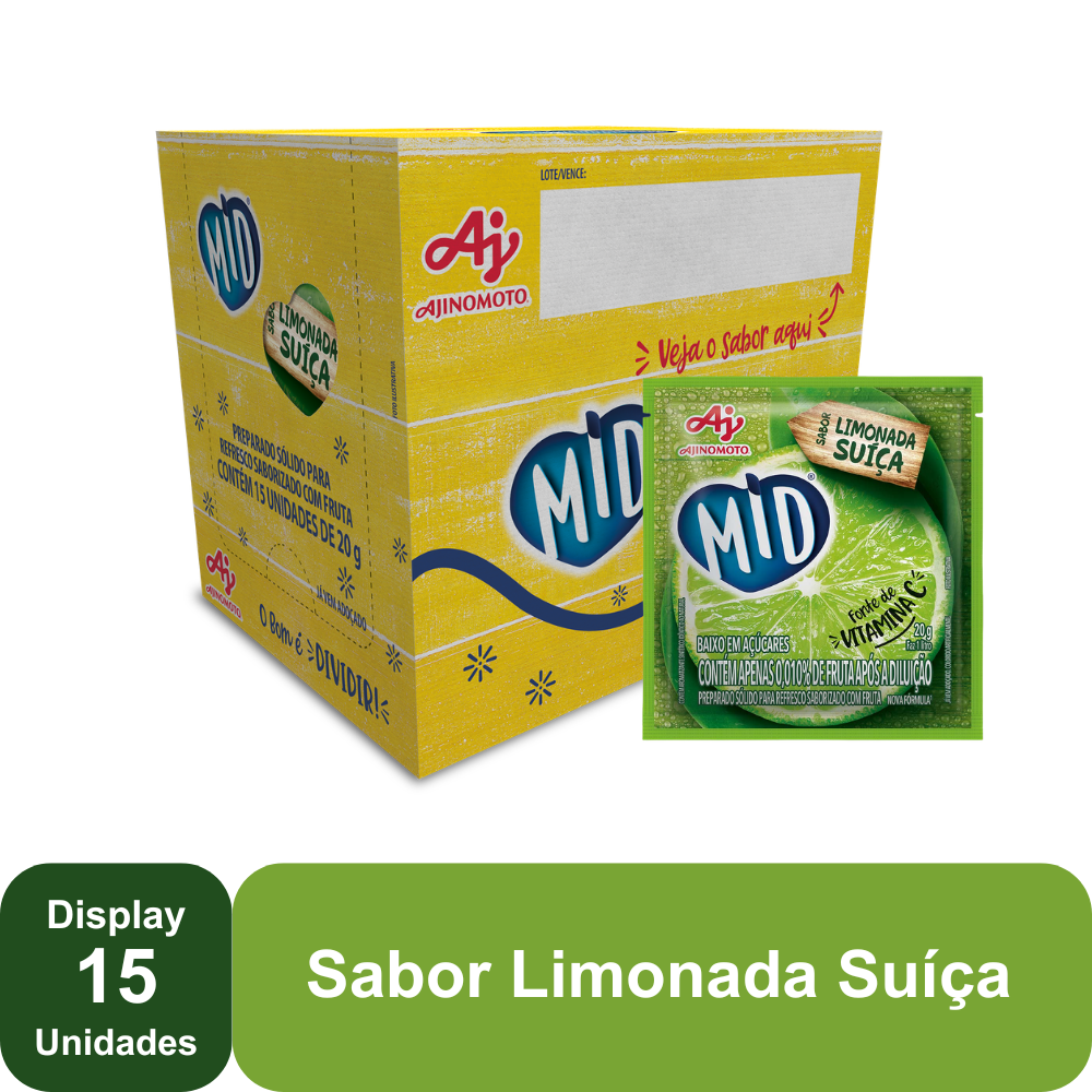 Kit Refresco em Pó MID® Sabor Limonada Suíça Com 15 Unidades de 20g
