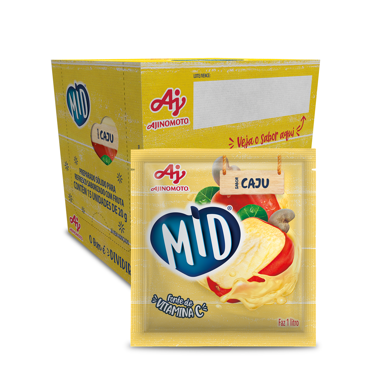 Kit Refresco em Pó MID® Sabor Caju Com 15 Unidades de 20g