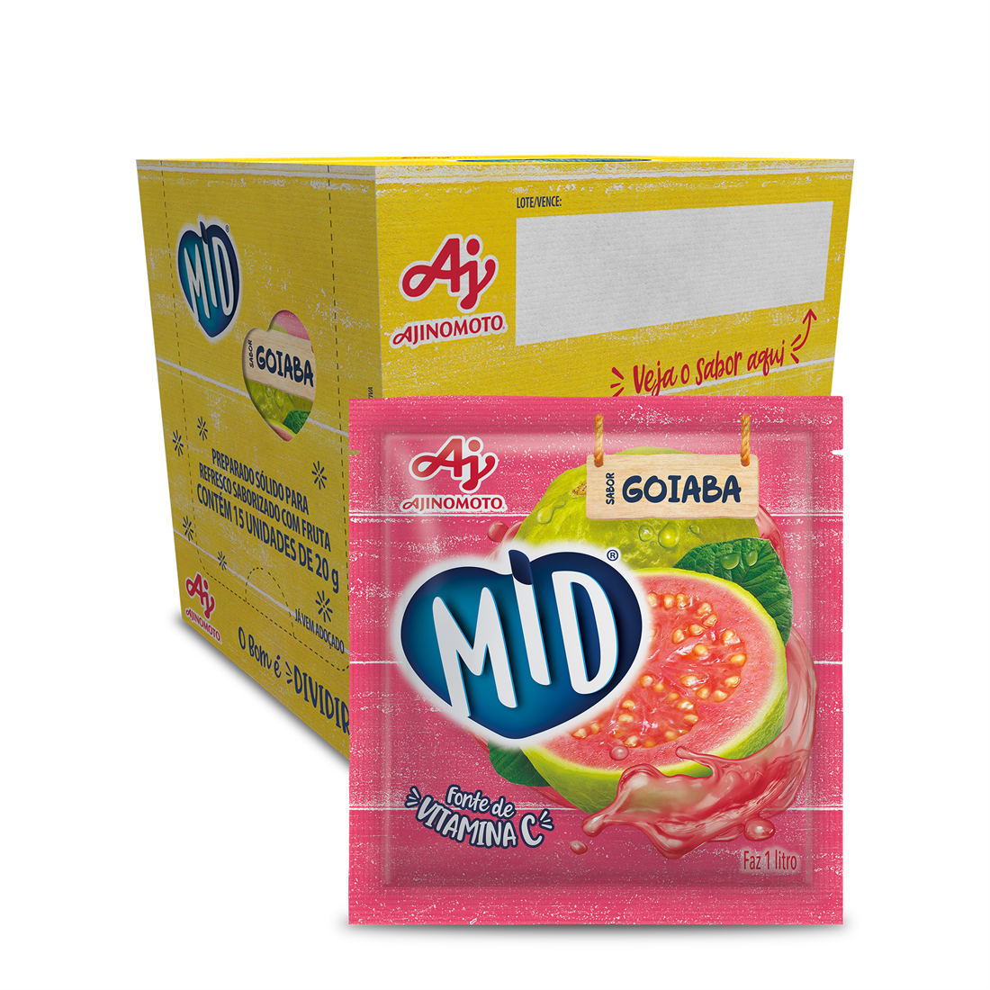Kit Refresco em Pó MID® Sabor Goiaba Com 15 Unidades de 20g