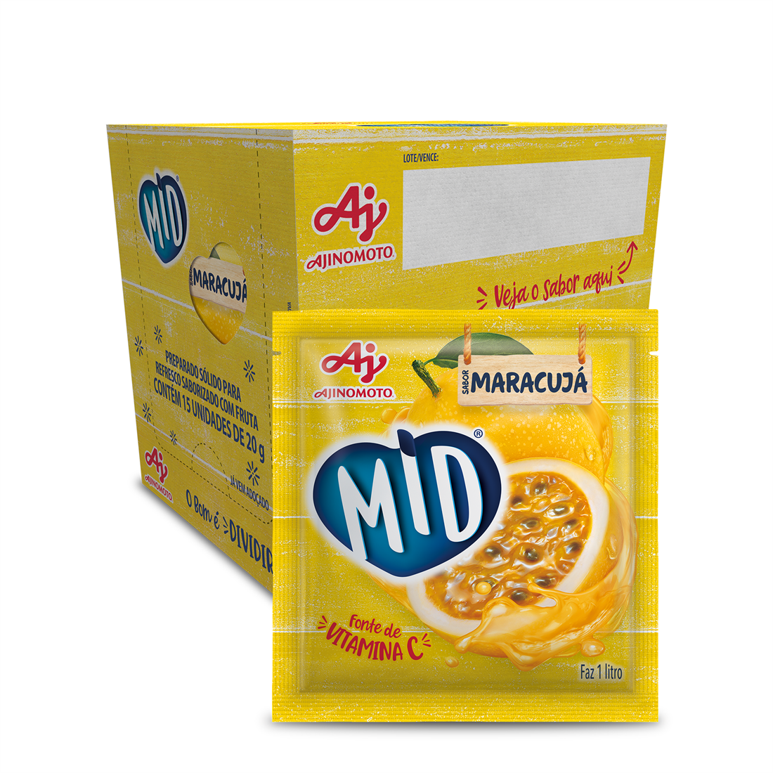 Kit Refresco em Pó MID® Sabor Maracujá Com 15 Unidades de 20g