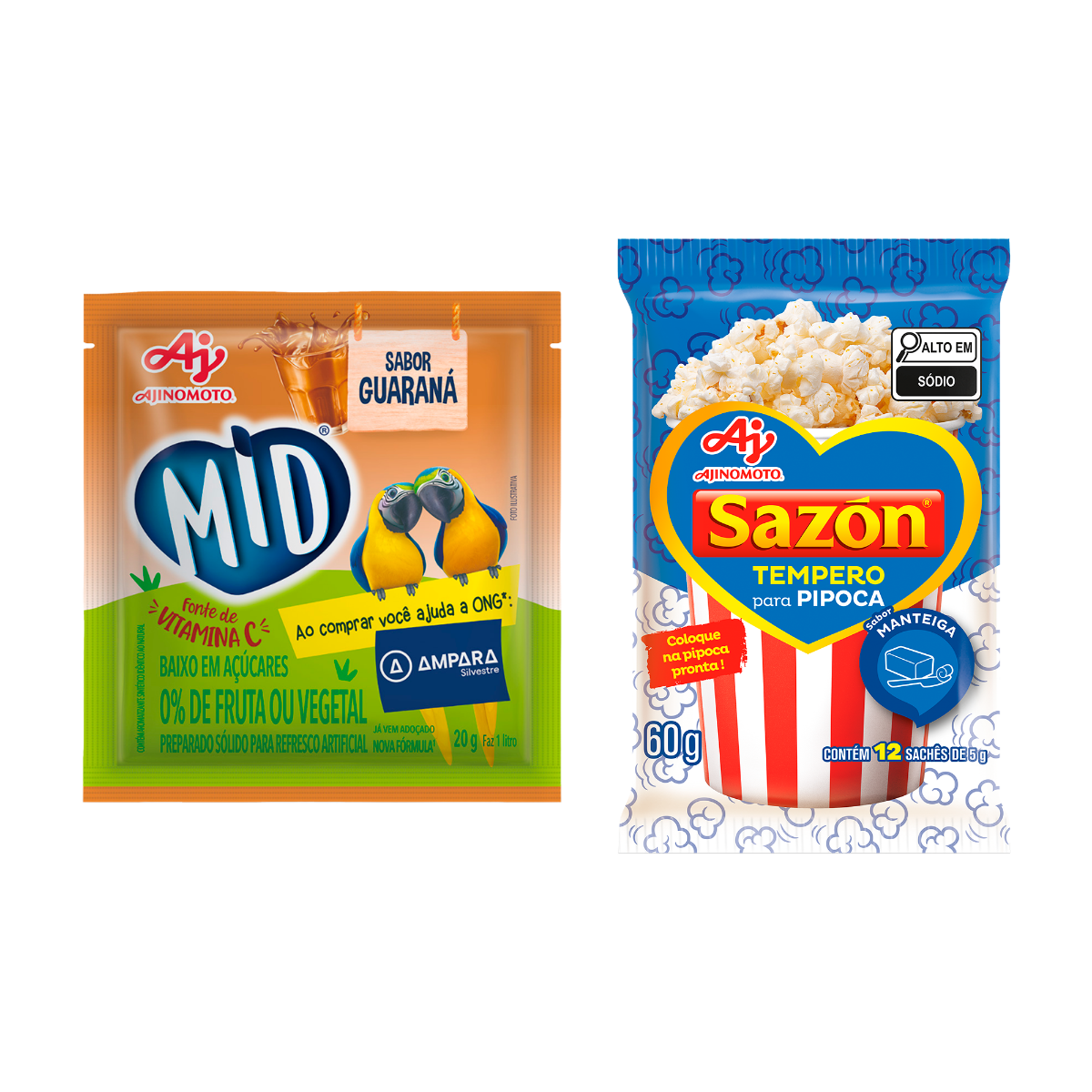 Kit MID® Guaraná + SAZÓN® Pipoca Manteiga - 5 Refrescos 20g + 1 Tempero 60g