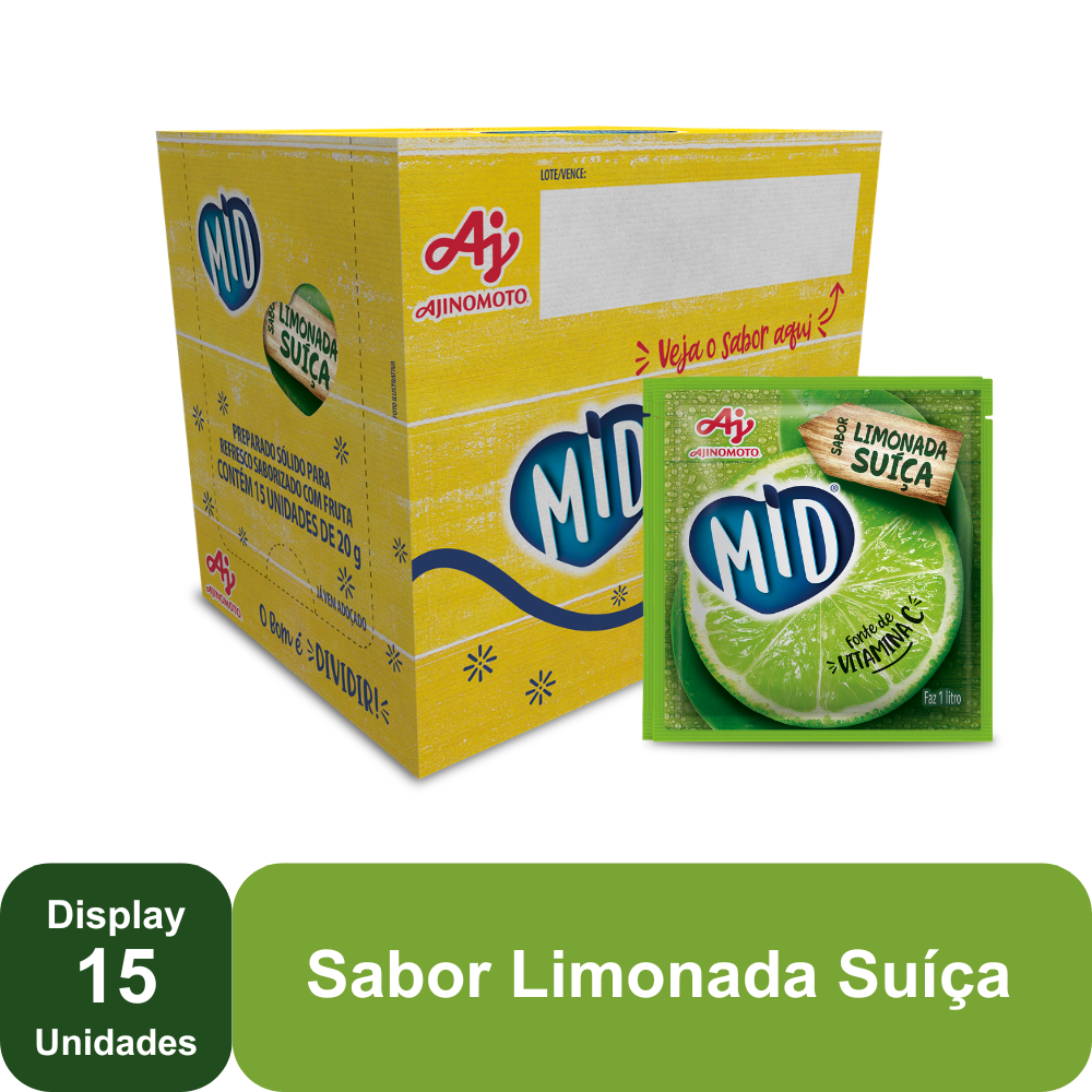 Kit Refresco em Pó MID® Sabor Limonada Suíça Com 15 Unidades de 20g