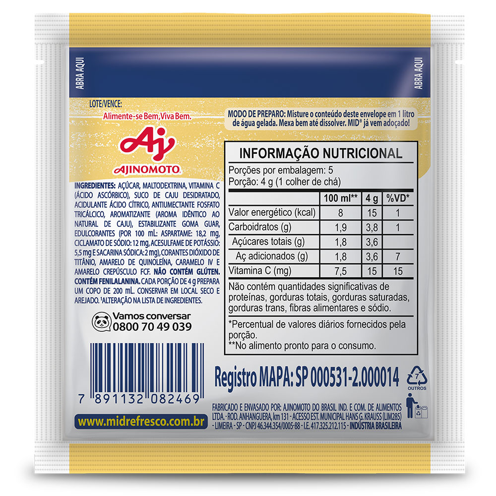 REFRESCO EM PÓ MID® SABOR CAJÚ 20G