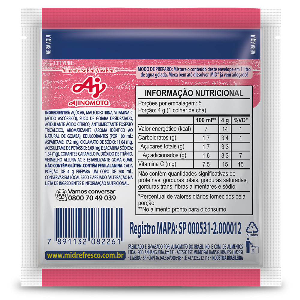 REFRESCO EM PÓ MID® SABOR GOIABA 20G