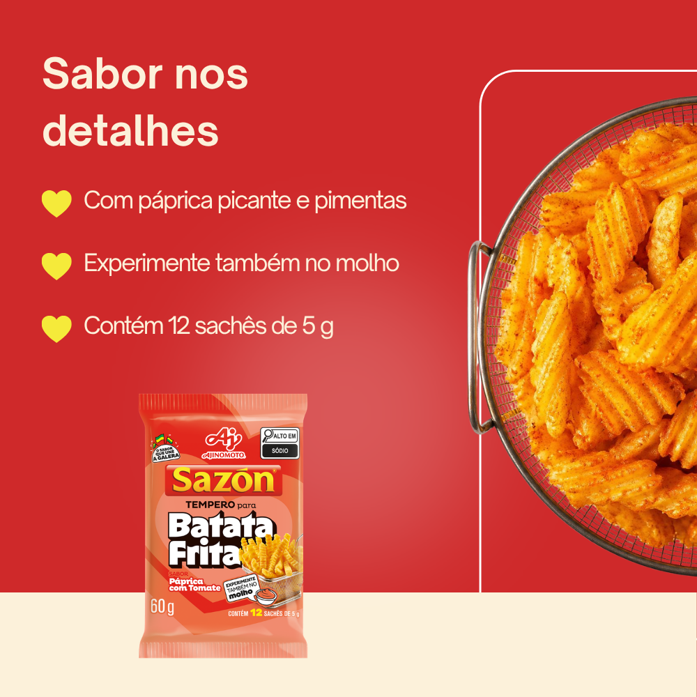 Tempero SAZÓN® para Batata Frita sabor Páprica com Tomate 60g