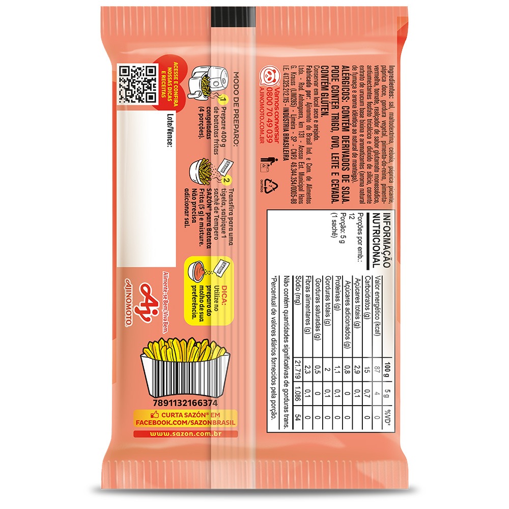 Tempero SAZÓN® para Batata Frita sabor Páprica com Tomate 60g