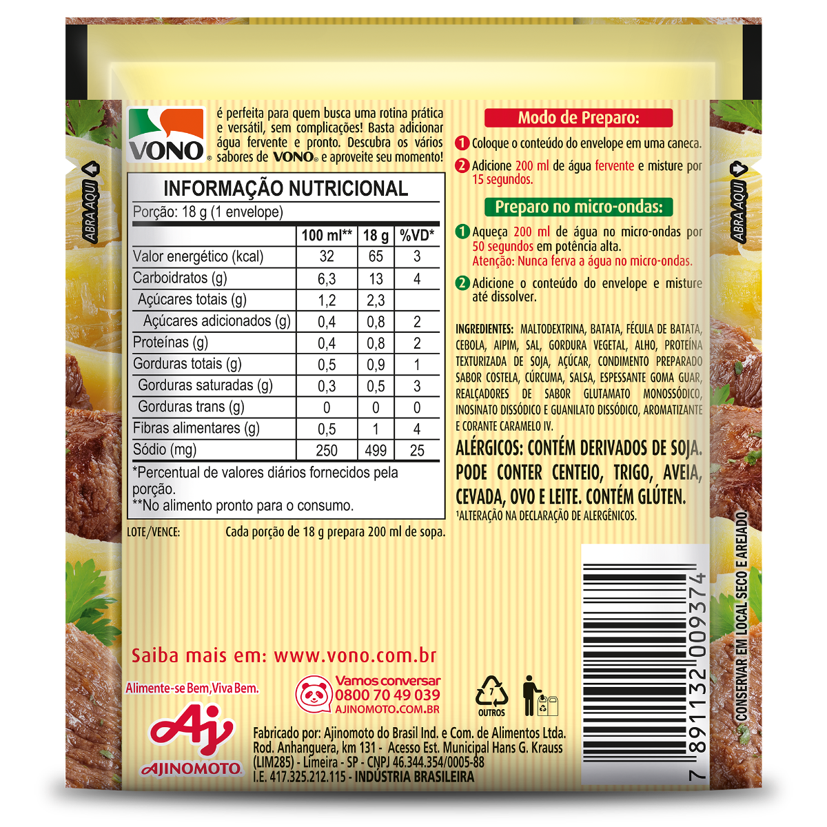 SOPA VONO® AIPIM COM COSTELA 18GR