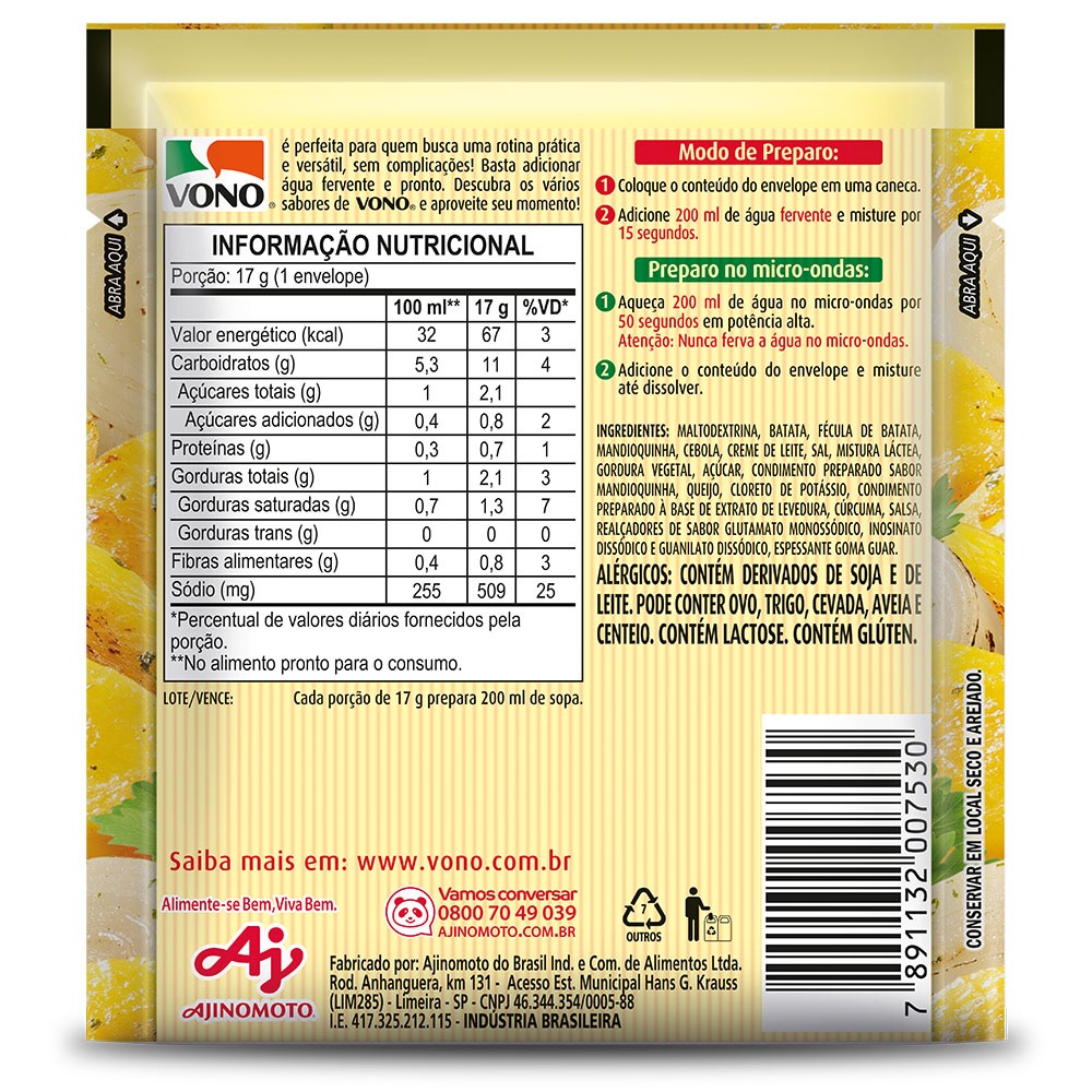 SOPA VONO® MANDIOQUINHA CEBOLA SALSA 17G