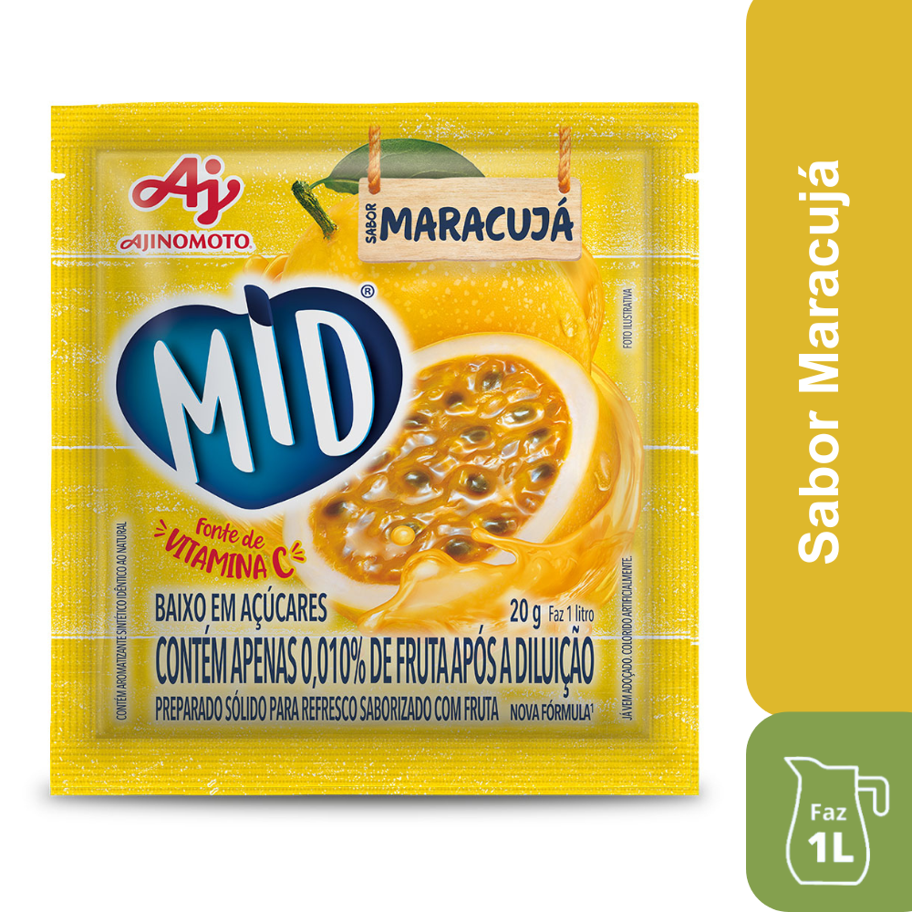 Kit Refresco em Pó MID® Sabor Maracujá Com 15 Unidades de 20g