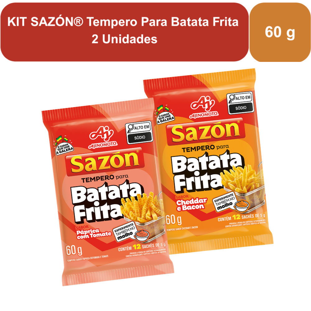 KIT SAZÓN® Tempero Para Batata Frita - Cheddar e Bacon e Páprica com Tomate - 2 Unidades