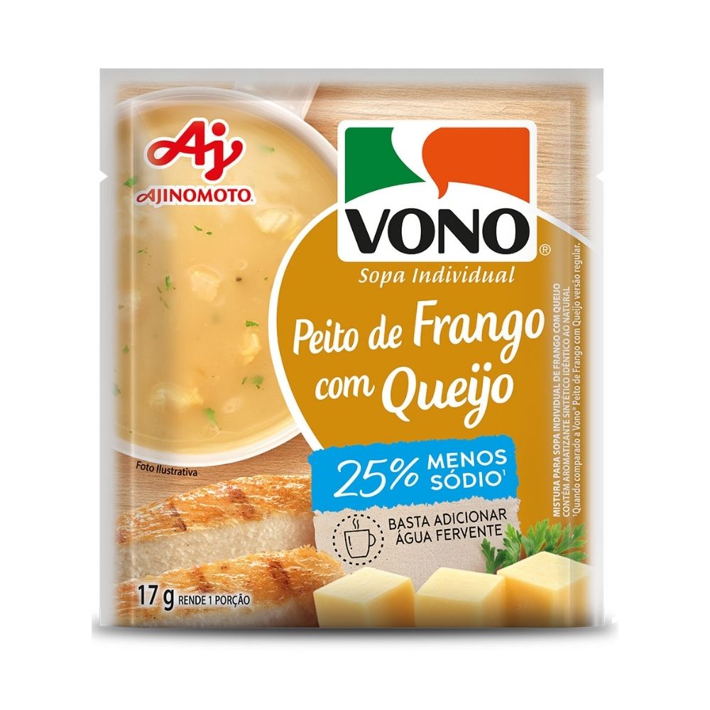 SOPA CREMOSA VONO® SABOR PEITO DE FRANGO COM QUEIJO MENOS SÓDIO 17G