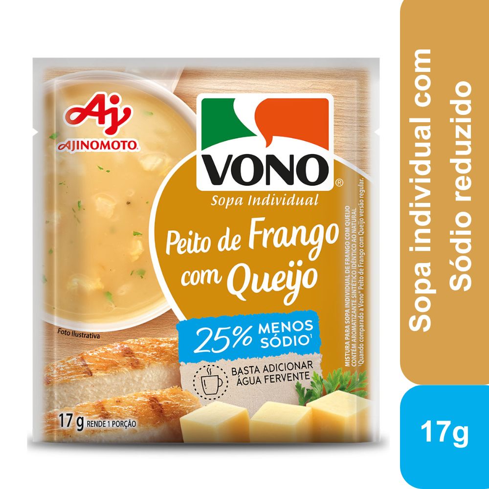 SOPA CREMOSA VONO® SABOR PEITO DE FRANGO COM QUEIJO MENOS SÓDIO 17G
